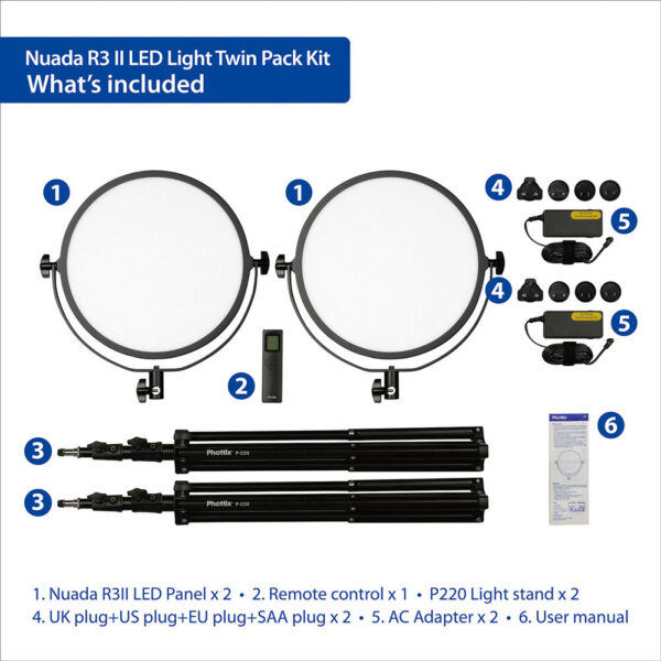 Phottix Nuada R3II LED Light Twin Set Kit - Image 6